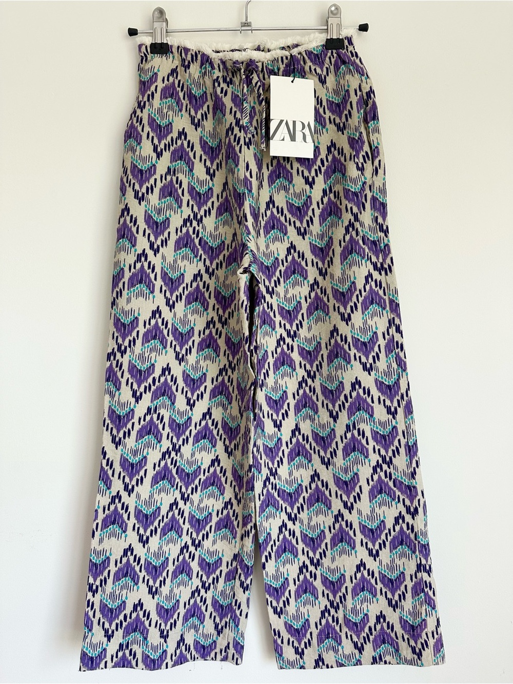 Brand New w Tags! ZARA Girls Purple Teal Printed Ikat Trousers Size 10 Years
